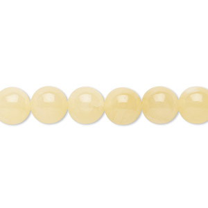 Bead, yellow calcite (stabilized / coated), 8mm round, B grade, Mohs hardness 3. Sold per 15-1/2&quot; to 16&quot; strand.