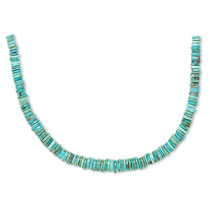 Bead, turquoise (stabilized), 4x1mm-8x4mm graduated hand-cut heishi, B grade, Mohs hardness 5 to 6. Sold per 8-inch strand, approximately, 100 to 130 beads.