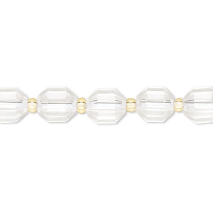 Bead, quartz crystal (natural), 8mm faceted drum, B grade, Mohs hardness 7. Sold per 8-inch strand, approximately 20 beads.