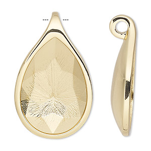 Pendant, Almost Instant Jewelry&reg;, gold-plated &quot;pewter&quot; (zinc-based alloy), 39x24mm with 30x20mm pear setting. Sold individually.