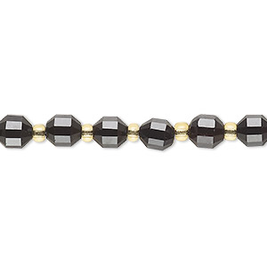 Bead, black onyx (dyed), 6mm faceted drum, B grade, Mohs hardness 7. Sold per 8-inch strand, approximately 20 beads.