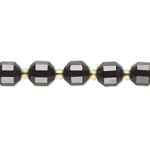 Bead, black onyx (dyed), 8mm faceted drum, B grade, Mohs hardness 7. Sold per 8-inch strand, approximately 20 beads.