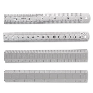 Ruler and roller set, plastic and stainless steel, silver and grey, 6-1/4 x 1-inch hexagon roller and 6-inch ruler. Sold per set.