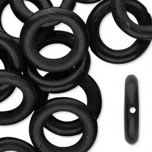 Bead, horn (dyed), black, 20mm hand-cut ring. Sold per pkg of 25.