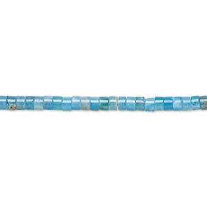 Bead, blue apatite, (natural), 3x1.5mm-3x2.5mm heishi, B grade, Mohs hardness 5. Sold per 8-inch strand, approximately 80-100 beads.
