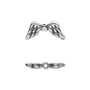 Bead, antiqued pewter (tin-based alloy), 20x9mm double-sided angel wings. Sold per pkg of 2.