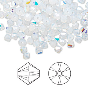 Bead, Crystal Passions&reg;, white opal AB, 4mm bicone (5328). Sold per pkg of 48.