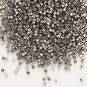 Seed bead, Delica&reg;, glass, opaque nickel-plated, (DBC0021), #11 cut. Sold per 7.5-gram pkg.