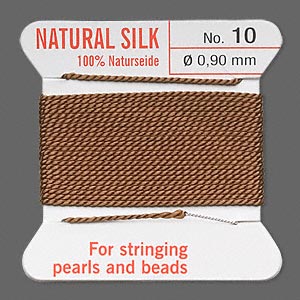 Thread, silk, brown, size #10. Sold per 2-yard card.