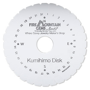 Kumihimo disk, EVA foam, white and black, 4-1/4 inch single-sided round with 22mm inside hole and 32 slots, 3/8 inch thick. Sold individually.