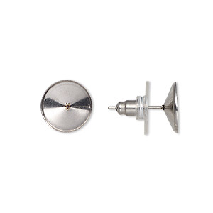Earstud, Almost Instant Jewelry&reg;, stainless steel and plastic, clear, 11mm round with SS47 rivoli setting. Sold per pkg of 2 pairs.
