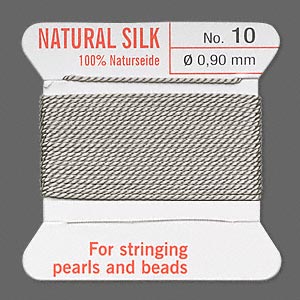 Thread, silk, grey, size #10. Sold per 2-yard card.