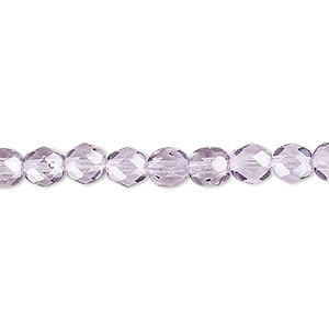 Bead, Czech fire-polished dipped d&#233;cor glass, transparent lilac, 6mm faceted round. Sold per 15-1/2&quot; to 16&quot; strand, approximately 65 beads.