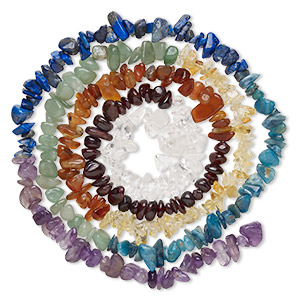 Bead, multi-gemstone (natural / dyed / heated), small to medium chip, B- grade, Mohs hardness 5 to 7-1/2. Sold per 36-inch strand.