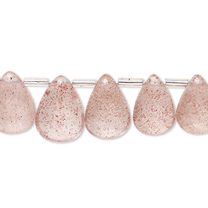 Bead, strawberry quartz (natural), 11x9-15x10mm hand-cut flat teardrop, B grade, Mohs hardness 7. Sold per 8-inch strand, approximately 24 beads.