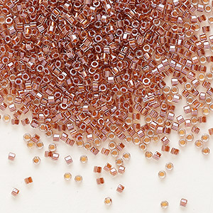 Seed bead, Delica&reg;, glass, translucent pink copper-lined luster crystal clear, (DBC0915), #11 cut. Sold per 7.5-gram pkg.