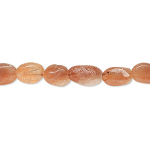 Bead, sunstone (natural), 6x5mm-11x7mm hand-cut puffed oval, C- grade, Mohs hardness 6 to 6-1/2. Sold per 14-inch strand.
