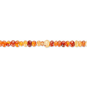 Bead, carnelian (dyed / heated), 3x2mm hand-cut faceted rondelle, C grade, Mohs hardness 6-1/2 to 7. Sold per 15-1/2&quot; to 16&quot; strand.