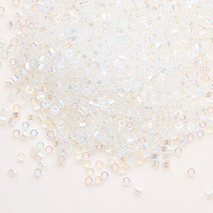 Seed bead, Delica&reg;, glass, translucent rainbow crystal clear, (DBC0051), #11 cut. Sold per 50-gram pkg.