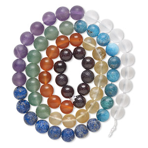 Bead, multi-gemstone (natural/dyed/heated), matte, 6mm round, C grade, Mohs hardness 5 to 7-1/2. Sold per 16-inch strand.