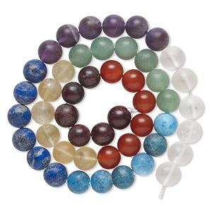 Bead, multi-gemstone (natural/dyed/heated), matte, 8mm round, C grade, Mohs hardness 5 to 7-1/2. Sold per 16-inch strand.