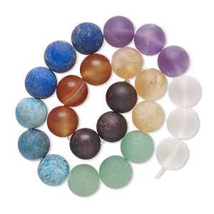 Bead, multi-gemstone (natural/dyed/heated), matte, 10mm round, C grade, Mohs hardness 5 to 7-1/2. Sold per 9-1/2-inch strand, approximately 20 beads.