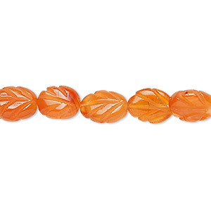 Bead, carnelian (dyed / heated), 8x6mm-10x8mm carved leaf, C grade, Mohs hardness 6-1/2 to 7. Sold per 15-1/2&quot; to 16&quot; strand.