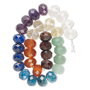 Bead, multi-gemstone (natural/dyed/heated), 8x5mm machine-cut faceted rondelle, B grade, Mohs hardness 5 to 7-1/2. Sold per 8-inch strand, approximately 20 beads.