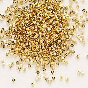 Seed bead, Delica&reg;, glass, opaque 24Kt gold-plated, (DBC0031), #11 cut. Sold per 4-gram pkg.