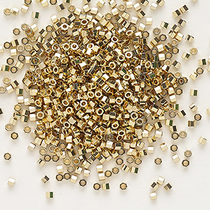Seed bead, Delica&reg;, glass, opaque light 24Kt gold-plated, (DBC0034), #11 cut. Sold per 4-gram pkg.