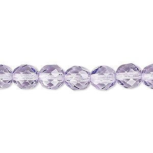 Bead, Czech fire-polished dipped d&#233;cor glass, translucent lilac, 8mm faceted round. Sold per pkg of 600 (1/2 mass).