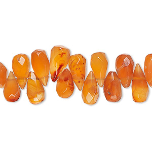 Bead, carnelian (dyed / heated), medium to dark, 9x4mm-12x6mm hand-cut top-drilled faceted teardrop, B+ grade, Mohs hardness 6-1/2 to 7. Sold per 14-inch strand, approximately 110 beads.