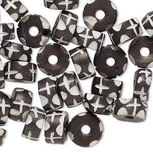 Bead, bone (dyed), black and white, 8x5mm-10x8mm drum, Mohs hardness 2-1/2. Sold per pkg of 32.