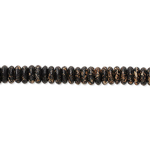 Bead, bone, black and beige, 5x2mm hand-painted rondelle, Mohs hardness 2-1/2. Sold per 15-1/2&quot; to 16&quot; strand.