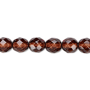 Bead, Czech fire-polished dipped d&#233;cor glass, brown, 8mm faceted round. Sold per 15-1/2&quot; to 16&quot; strand, approximately 50 beads.