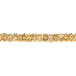 Bead, citrine (dyed / heated), 4x2mm-5x3mm hand-cut faceted button, C grade, Mohs hardness 7. Sold per 15-1/2&quot; to 16&quot; strand.