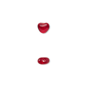Bead, Czech pressed glass, ruby red, 6.5x6mm heart. Sold per 15-1/2&quot; to 16&quot; strand, approximately 65 beads.