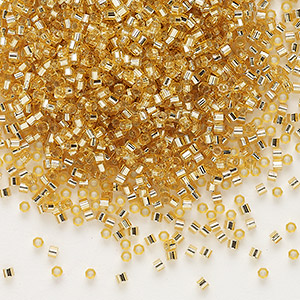 Seed bead, Delica&reg;, glass, silver-lined transparent gold, (DBC0042), #11 cut. Sold per 7.5-gram pkg.