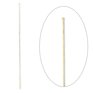 Stick pin, gold-finished brass, 8 inches with head, 18 gauge. Sold per pkg of 10.