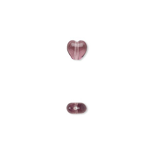 Bead, Czech pressed glass, amethyst purple, 6.5x6mm heart. Sold per 15-1/2&quot; to 16&quot; strand, approximately 65 beads.