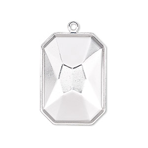 Drop, Almost Instant Jewelry&reg;, silver-plated brass, 29x21mm rectangle with 27x18.5mm emerald-cut setting. Sold per pkg of 2.