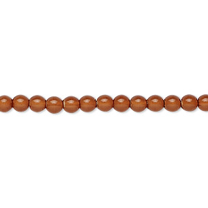 Bead, Czech dipped d&#233;cor glass druk, opaque caramel, 4mm round. Sold per 15-1/2&quot; to 16&quot; strand.