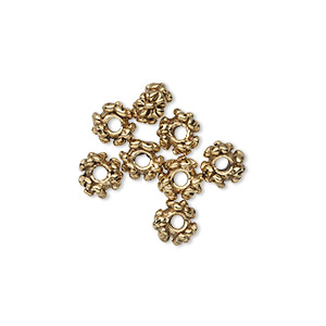 Bead, antique gold-plated pewter (tin-based alloy), 6x4mm floral ...