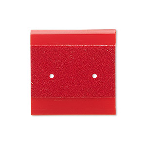 Earring card, plastic and velour, red, 1x1-inch square. Sold per pkg of 25.