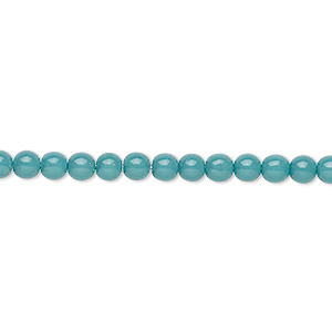 Bead, Czech dipped d&#233;cor glass druk, opaque teal, 4mm round. Sold per 15-1/2&quot; to 16&quot; strand.