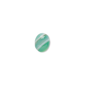 Cabochon, striped green agate (dyed), 10x8mm calibrated oval, B grade, Mohs hardness 6-1/2 to 7. Sold per pkg of 10.