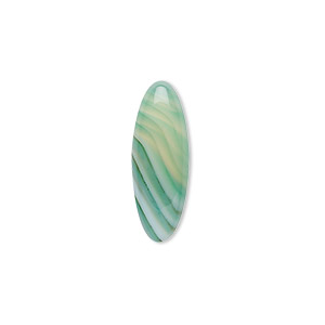 Cabochon, striped green agate (dyed), multicolored, 22x8mm calibrated oval, B grade, Mohs hardness 6-1/2 to 7. Sold per pkg of 2.