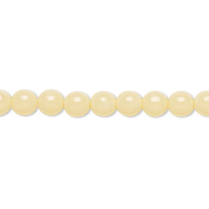 Bead, Czech dipped d&#233;cor glass druk, cream, 6mm round. Sold per 15-1/2&quot; to 16&quot; strand.