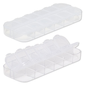 Organizer, acrylic, clear, 5 x 1-3/4 x 1/2 inch rectangle with 12 compartments. Sold per pkg of 2.