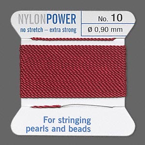 Thread, nylon, garnet red, size #10. Sold per 2-yard card.